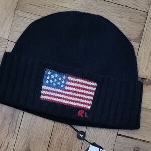 POLO RALPH LAUREN/NEW/NAVY Knit Beanie with American Flag Patch